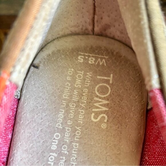 Toms| Cute Summer Tan/Blue/Orange 3.5” Wedge Open Toe Espadrille Shoes Sz 8.5 - Picture 4 of 6